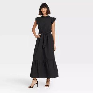 Who What Wear Flutter Short Sleeve Maxi Dress, Black, Size Medium